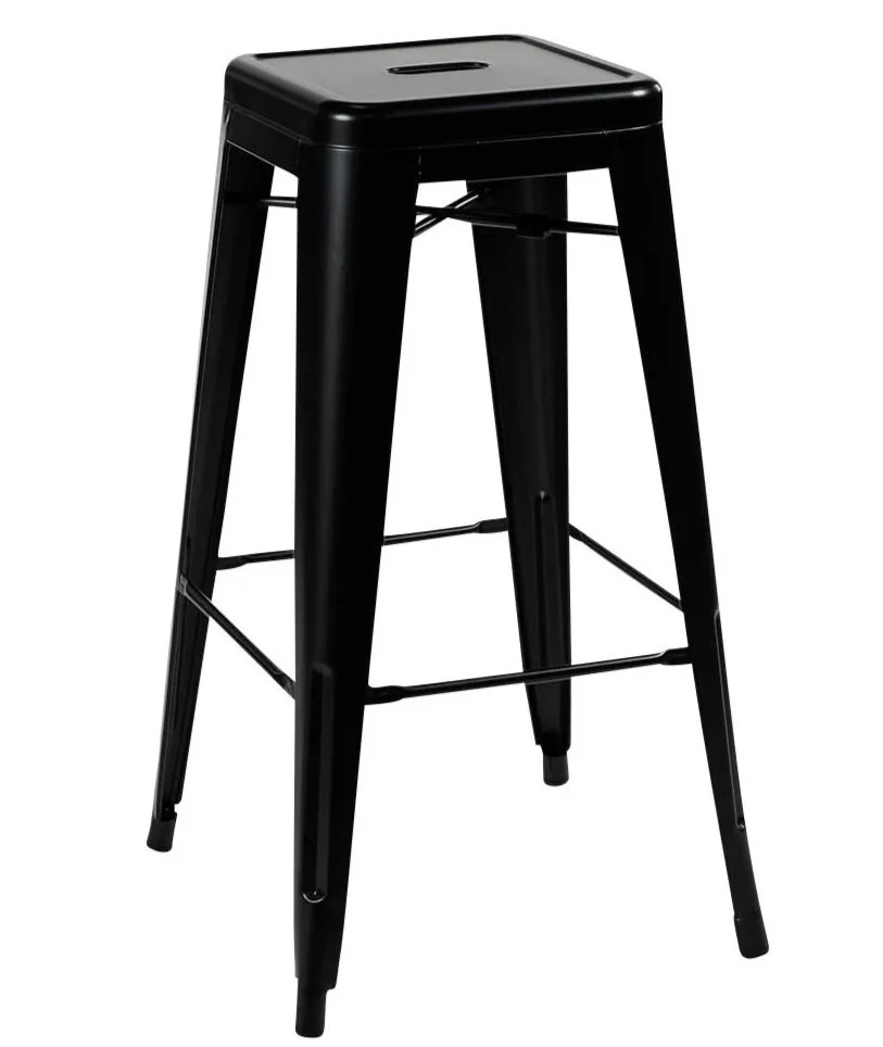 Black Tolix metal bar stool for wedding and corporate event hire by Du Toit Events in Plettenberg Bay