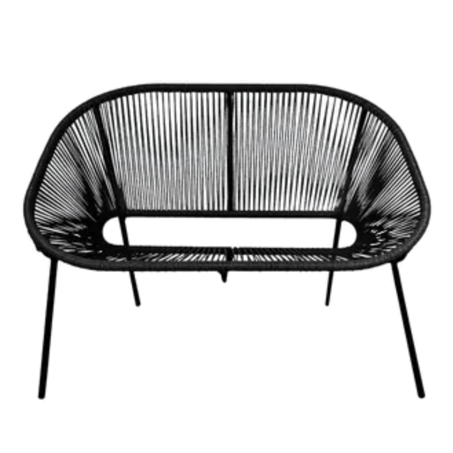 Cabo double seater chair in black finish for wedding and corporate event hire by Du Toit Events in Plettenberg Bay and the Garden Route