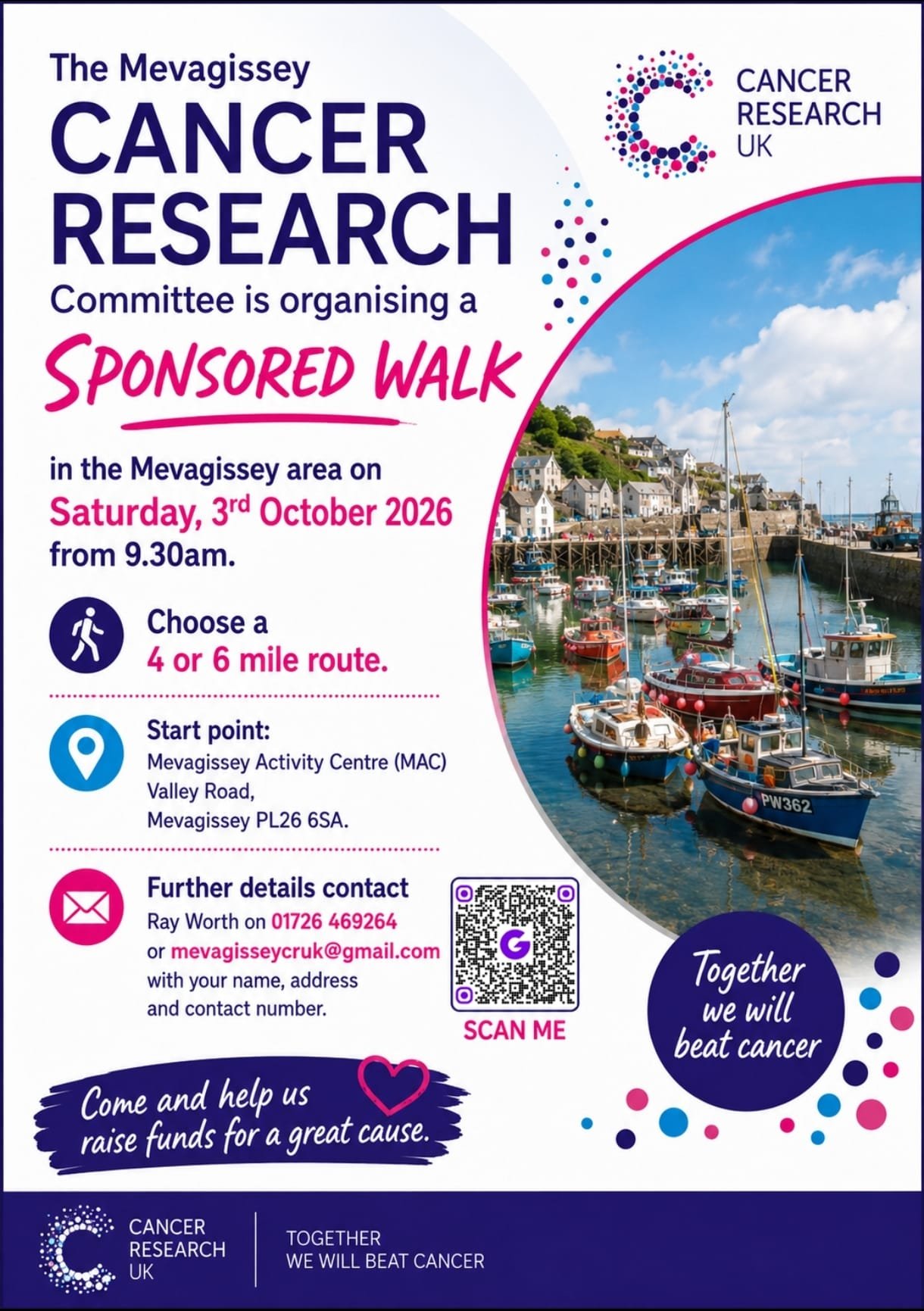 cancer charity poster for a walk round mevagissey and portmellon