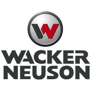 Wacker Neuson logo featuring a circular emblem with a stylized red and black 'W', and the company name in bold black letters below.