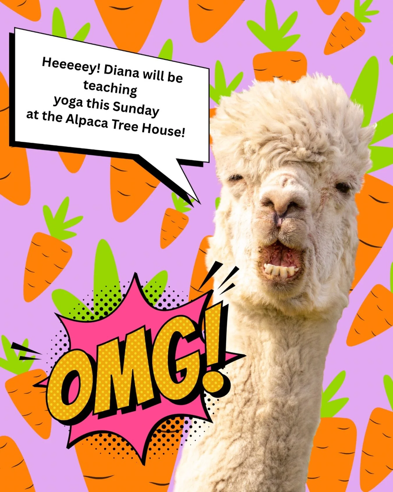Sign up for yoga this Sunday with the gang at @alpacatreehouse 🦙 Diana will be teaching!!
