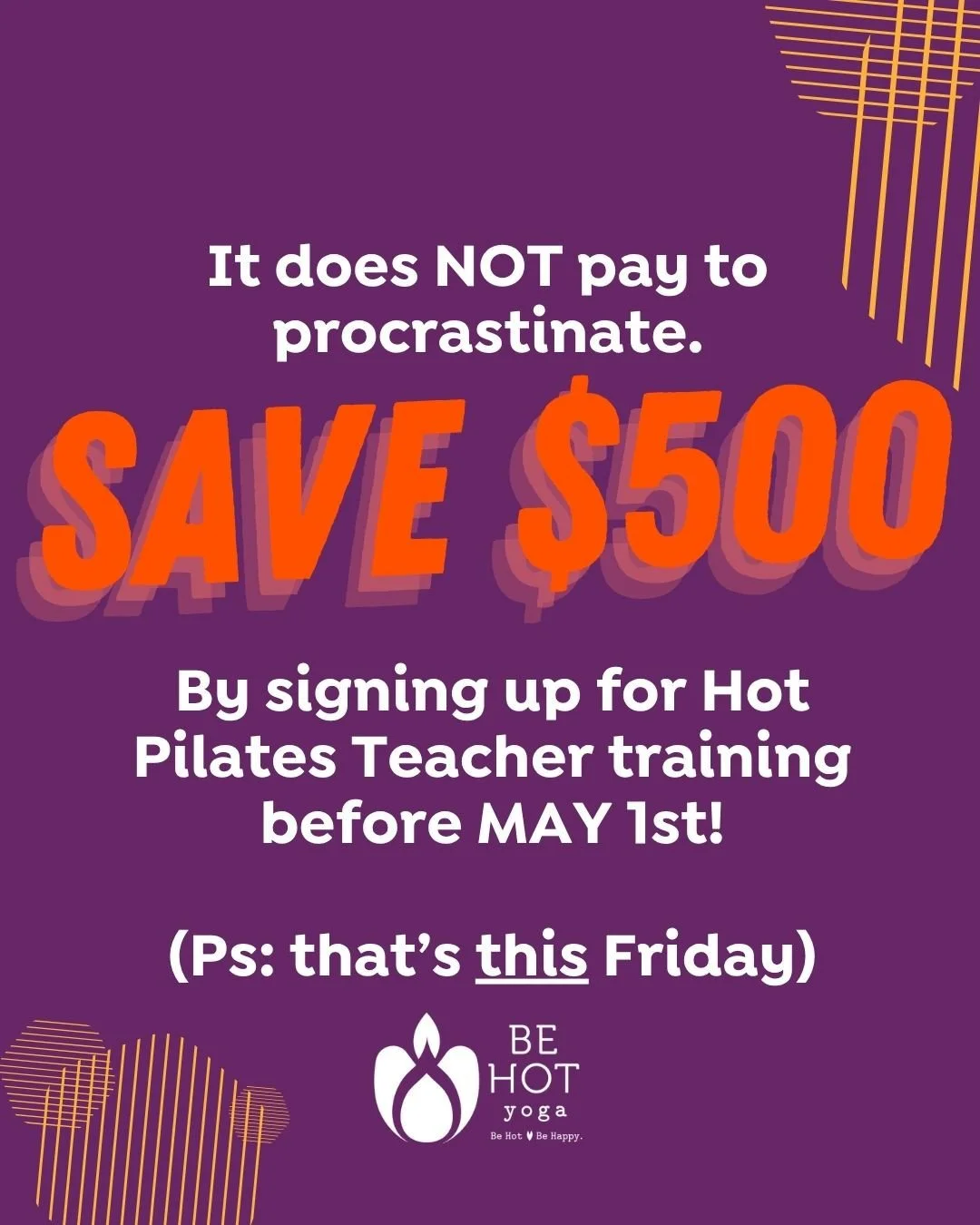 Yogis! It does not pay to wait ⏰ If you're interested in our Hot Pilates Teacher Training with DD Allen, @hotpilatesATL make sure you save your spot TODAY! ⁠
⁠
💫 Current pricing (before May 1): $1000⁠
💫 Pricing after May 1: $1500⁠
⁠
Visit our websi