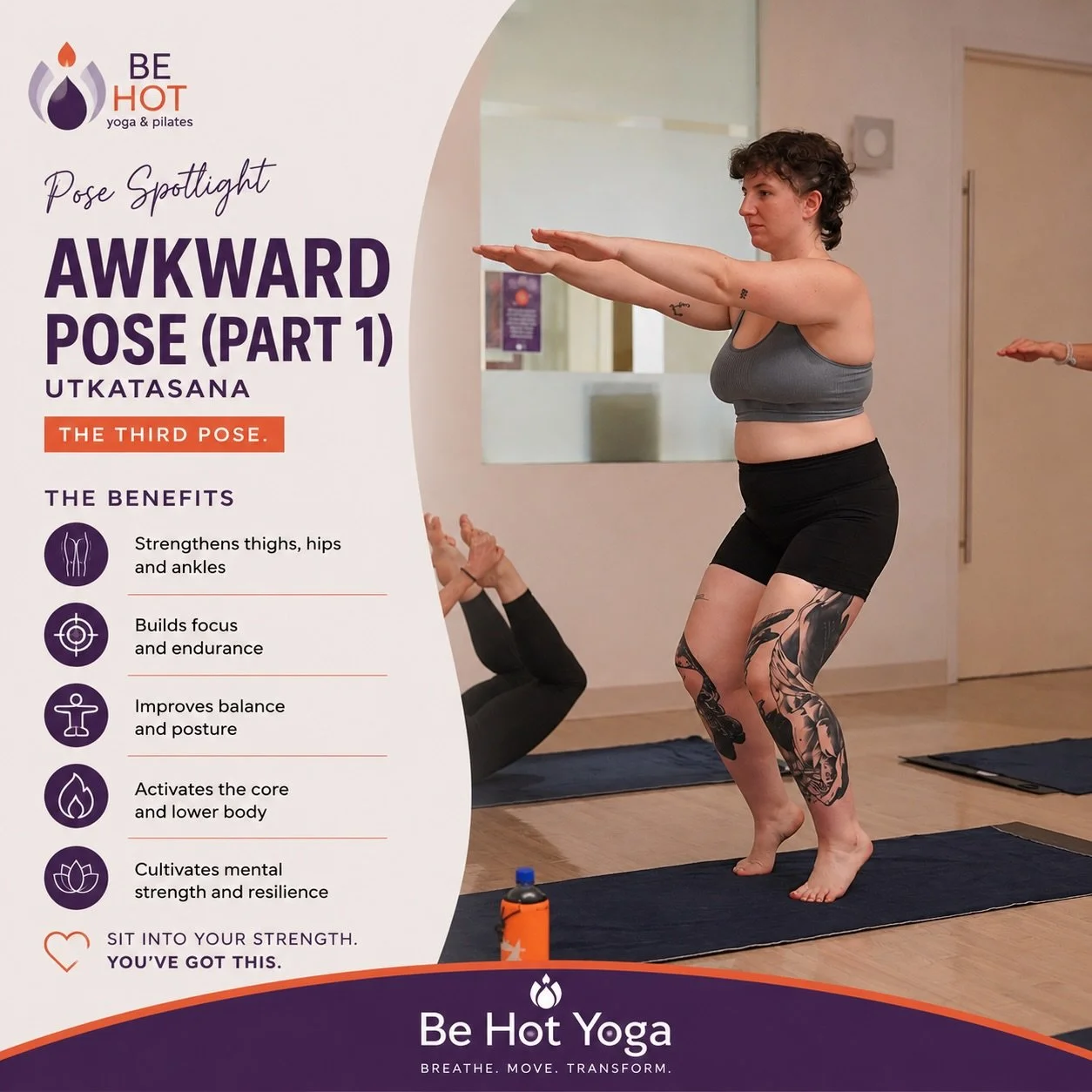 Sit into your strength 🔥
Awkward Pose. #behotyoga #hotyoga #bikram