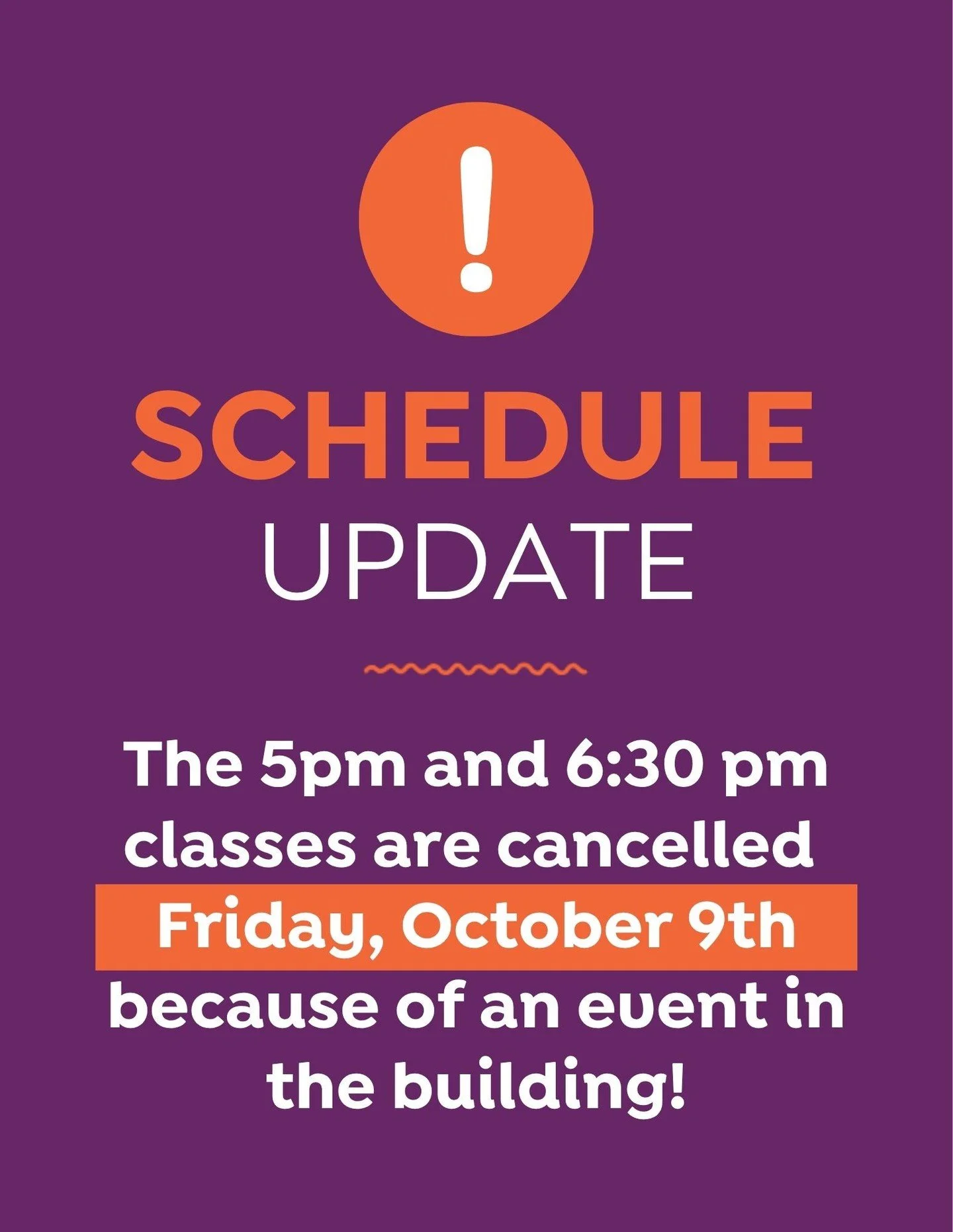 Attention Yogis! The Friday 5pm and 6:30pm classes are cancelled THIS FRIDAY ONLY due to an event in the building. Thanks for your understanding 💜