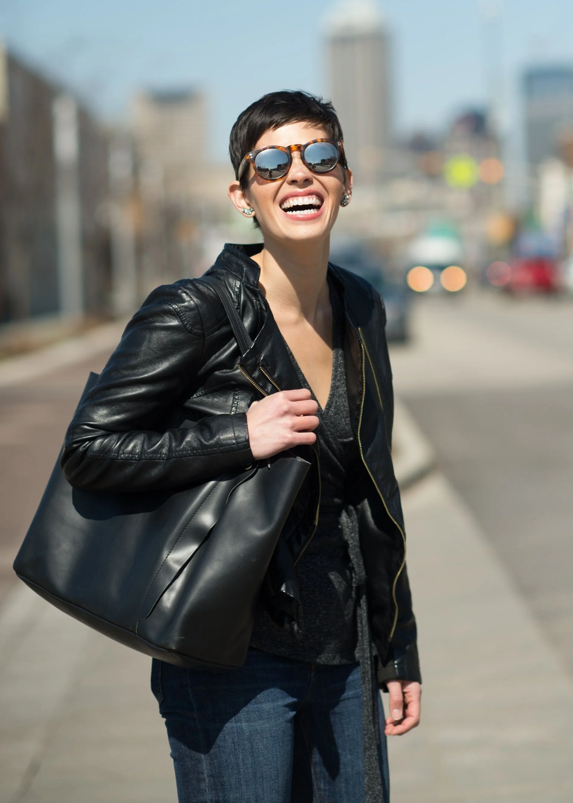 Erica Ballard walking on a city street