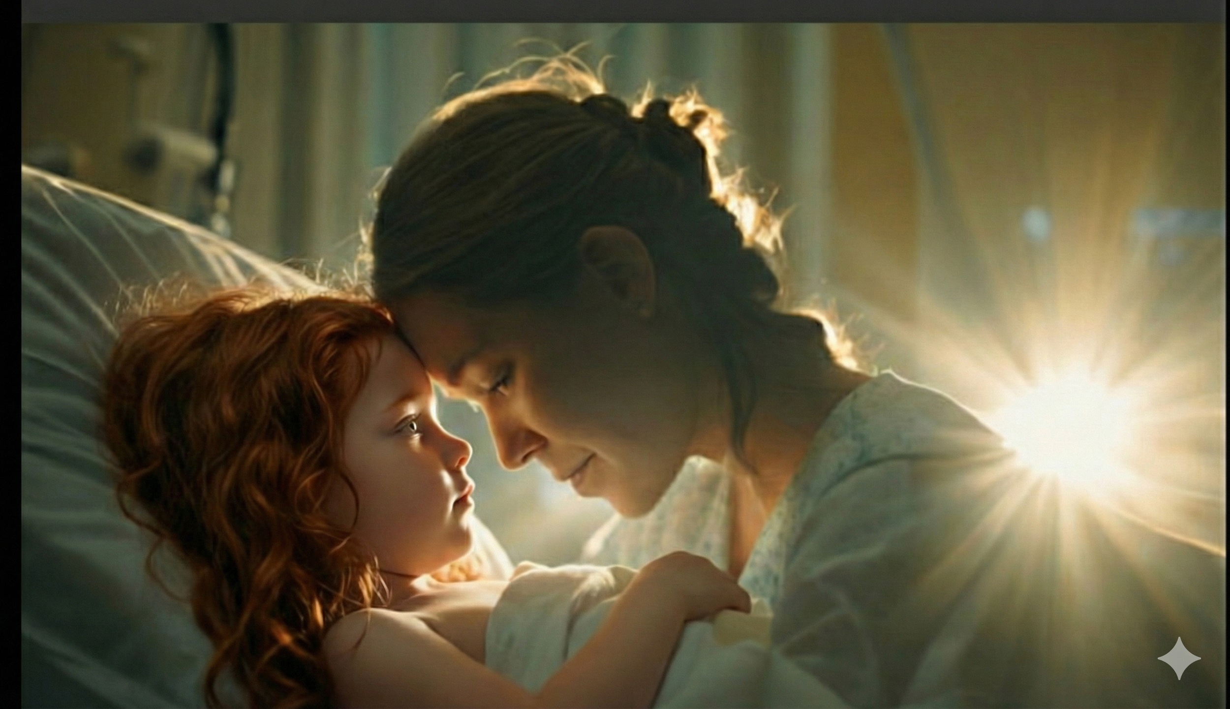 A mom cradling a sick child in pure safety