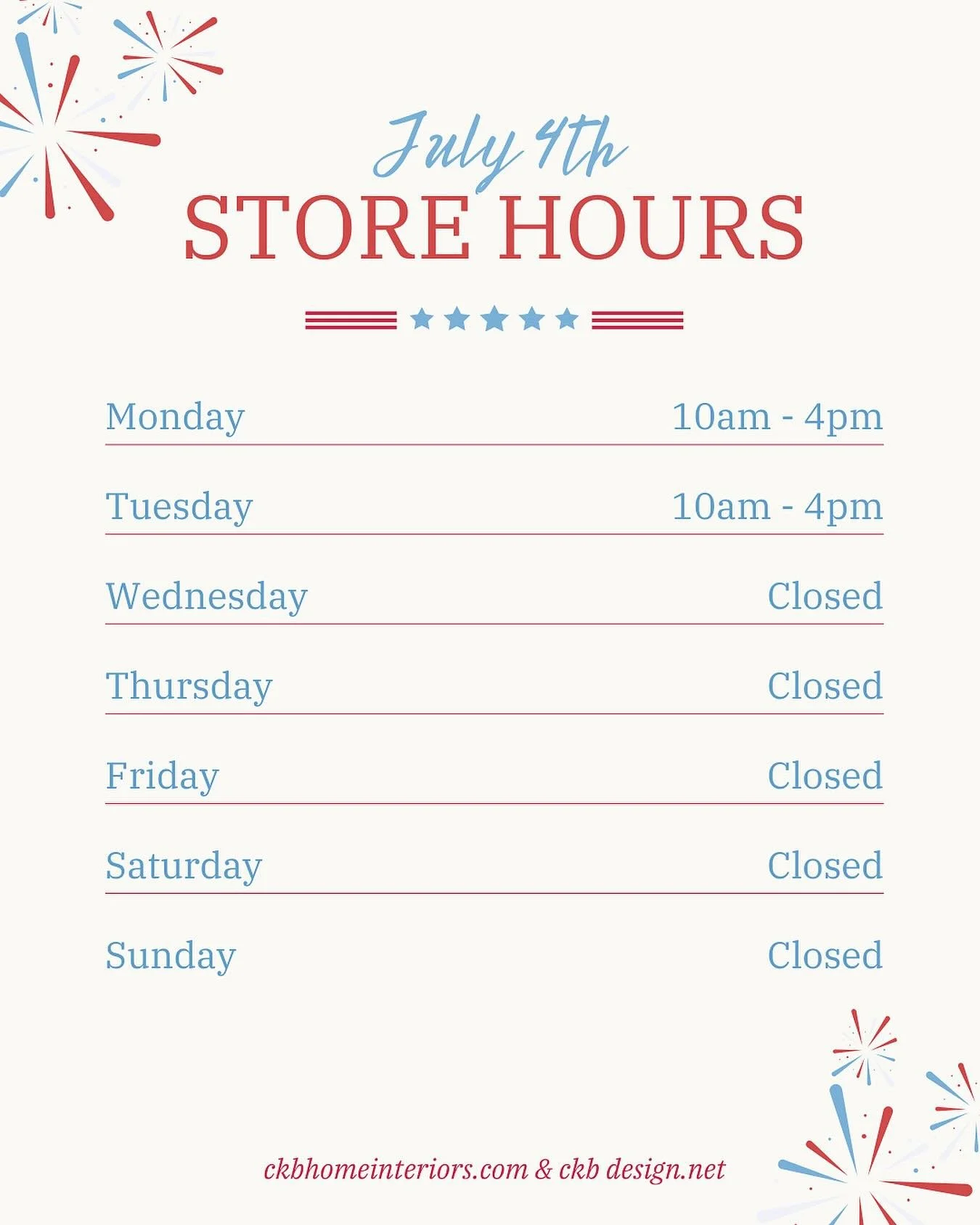 As you all know my life revolves around my two littles!  Next week is a holiday week AND summer camps are closed.. so, I&rsquo;ve had to modify the schedule a bit to accommodate! 

Thanks for your understanding!!
&bull;
&bull;
#julyfourth #4thofjuly 