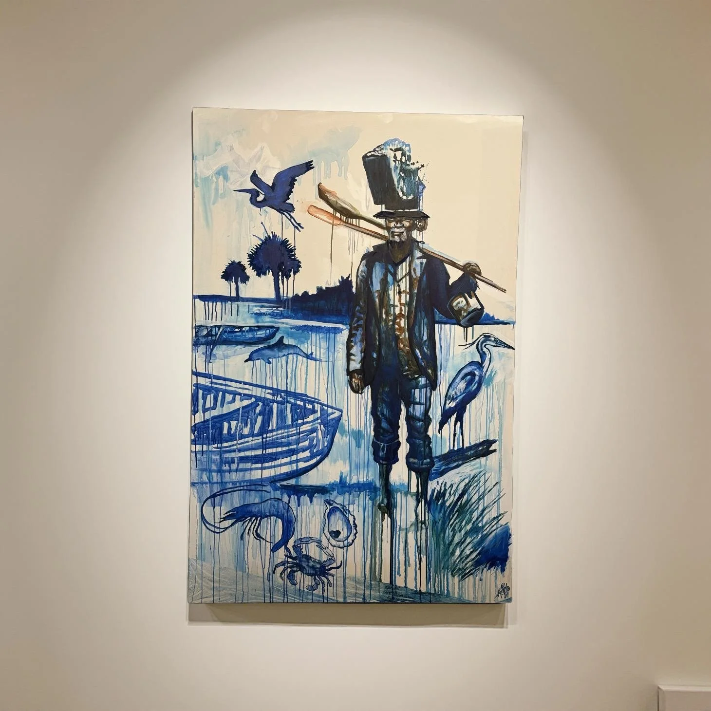 “Gullahman, Keeper of the Tide “ mixed media indigo dye on canvas  72x