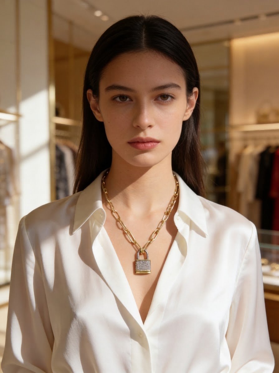 Lock Pavé Diamond Necklace