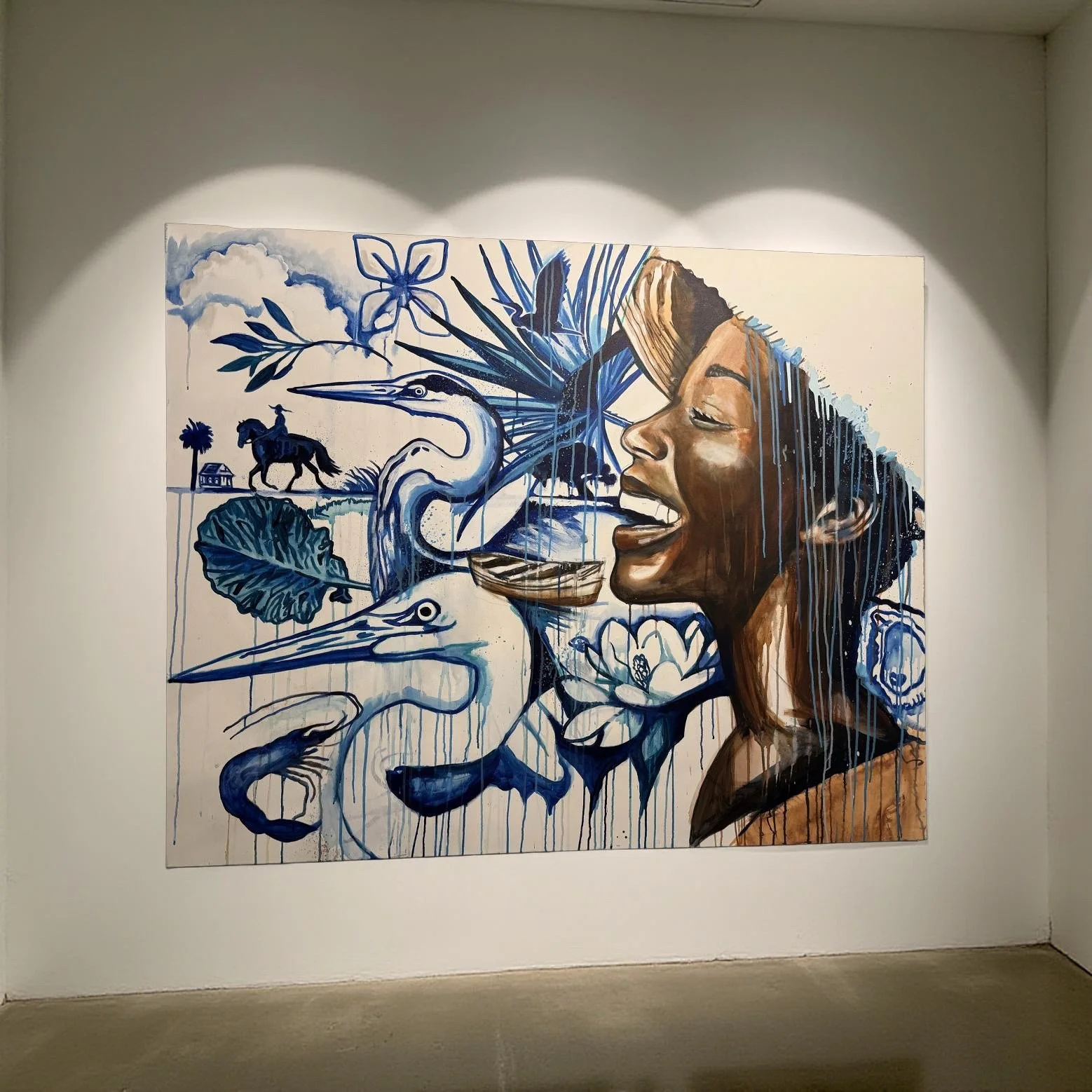 “Low Country Harmony” mixed media and indigo dye on canvas 48x60