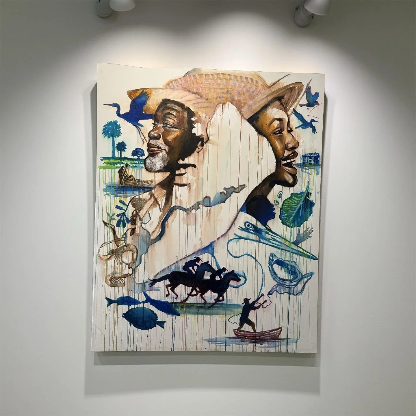 “Time Tide and Tradition” 60x48  mixed media and Indigo dye