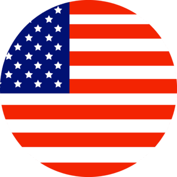 Circular American flag with stars and stripes.