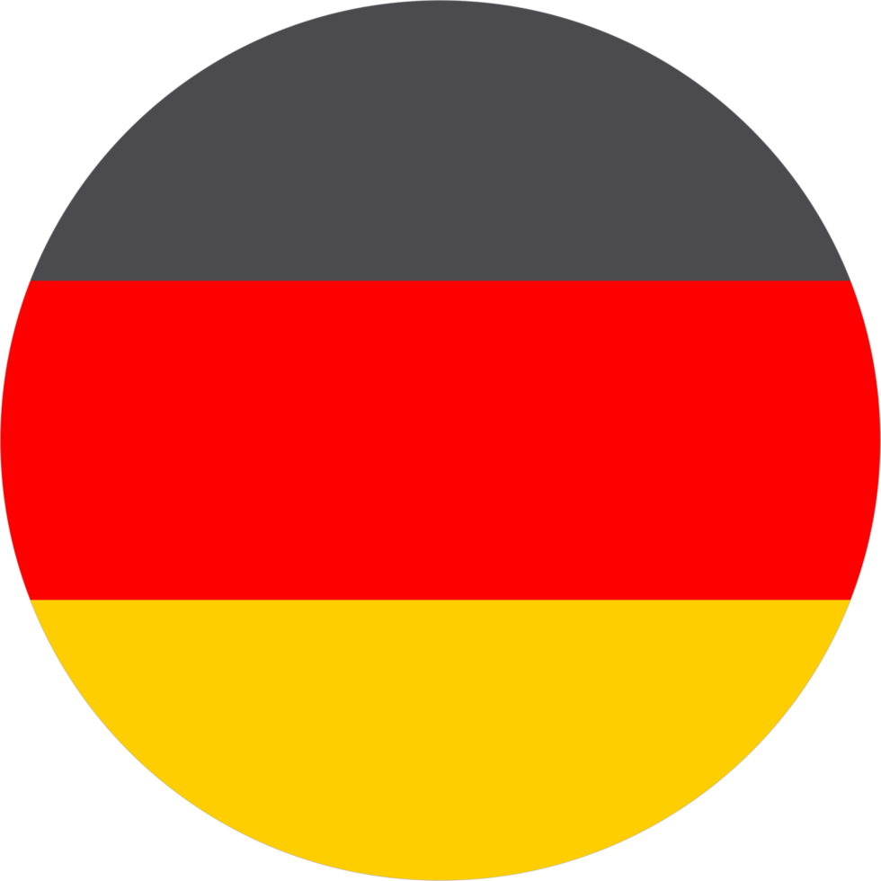 Circular icon with the German flag colors: black at the top, red in the middle, and yellow at the bottom.