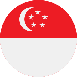 Flag of Singapore with a red upper half featuring a white crescent and five stars, and a white lower half.