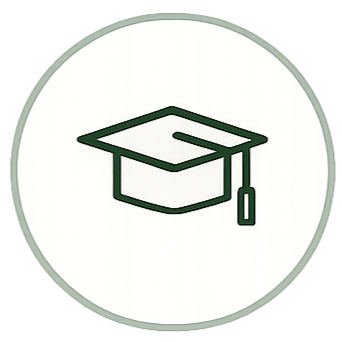 Icon of a graduation cap inside a circular border.