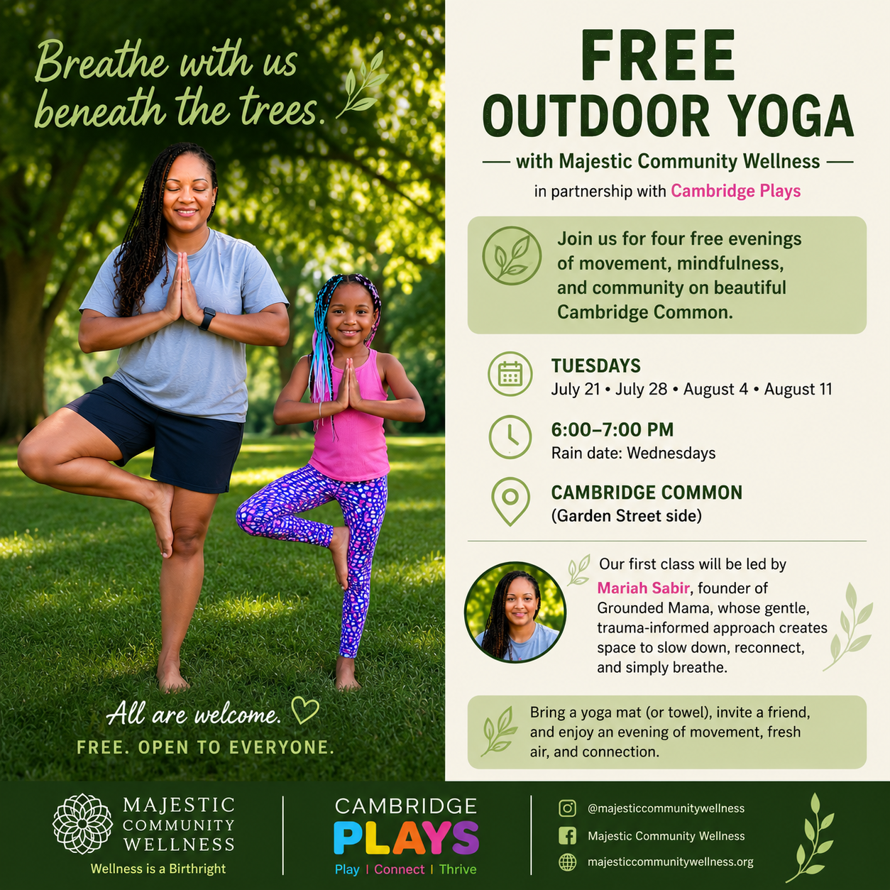 Free Outdoor Yoga Presented by Majestic Community Wellness & Cambridge Plays