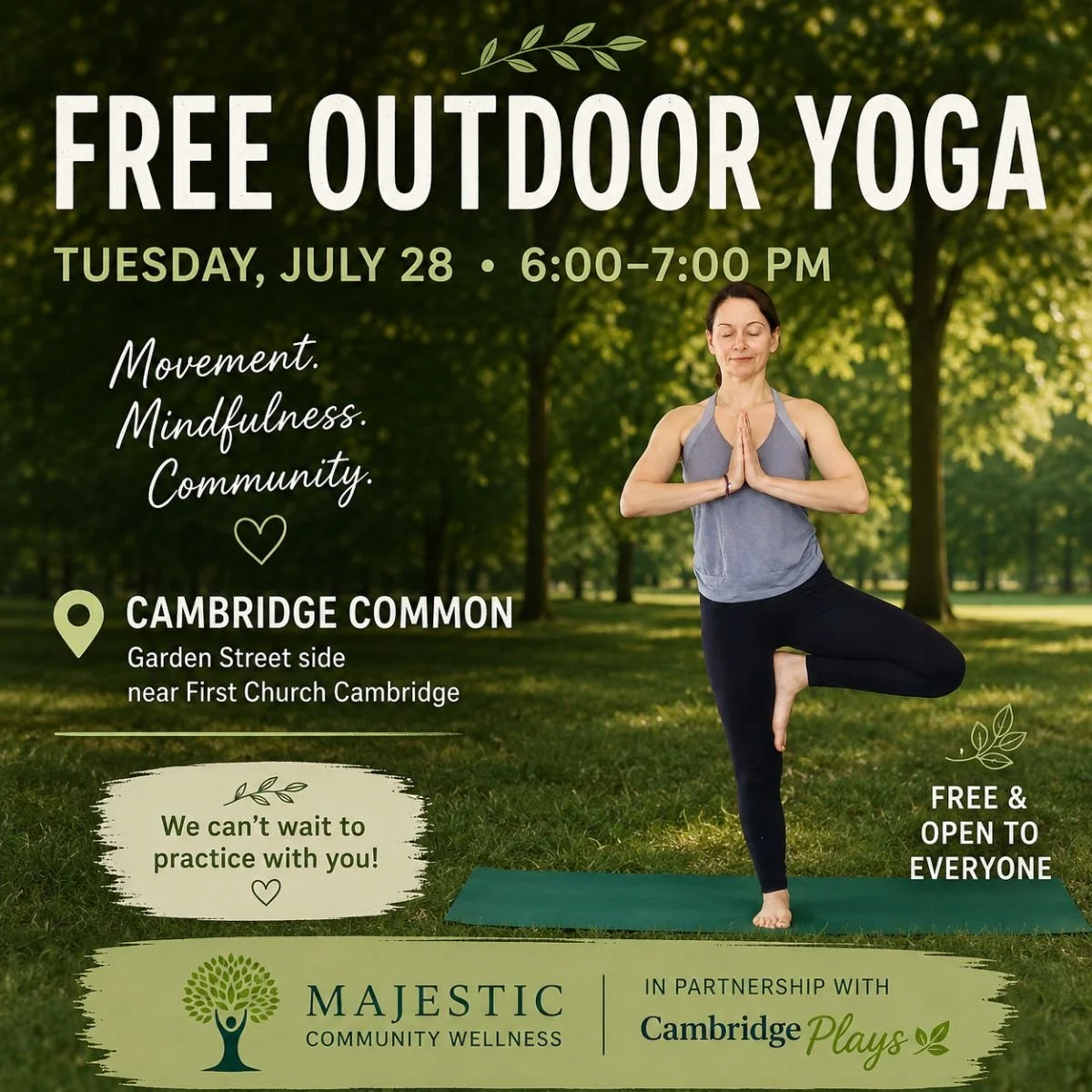 Free Outdoor Yoga Presented by Majestic Community Wellness &amp; Cambridge Plays 
