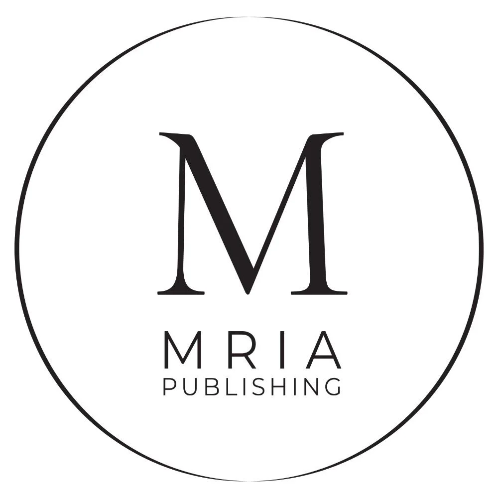 Mria Publishing black and white logo, representing creativity, independence, and storytelling.