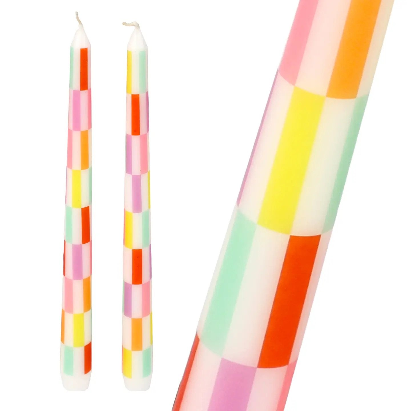 Multi Coloured Check Taper Dinner Candles - 2 Pack 1.jpeg