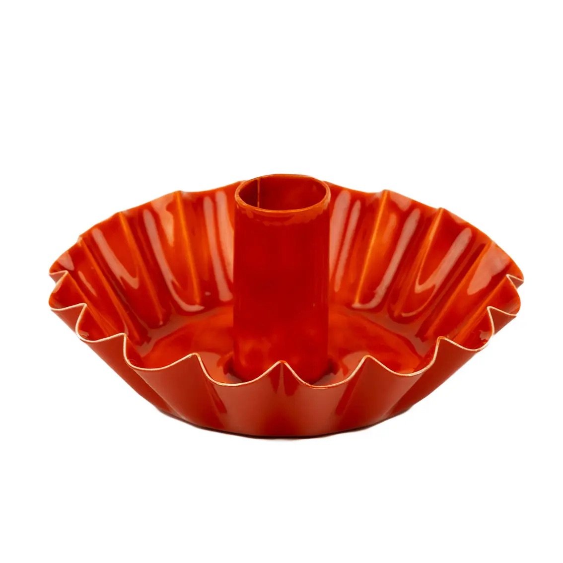 Scalloped Orange Metal Candle Holder