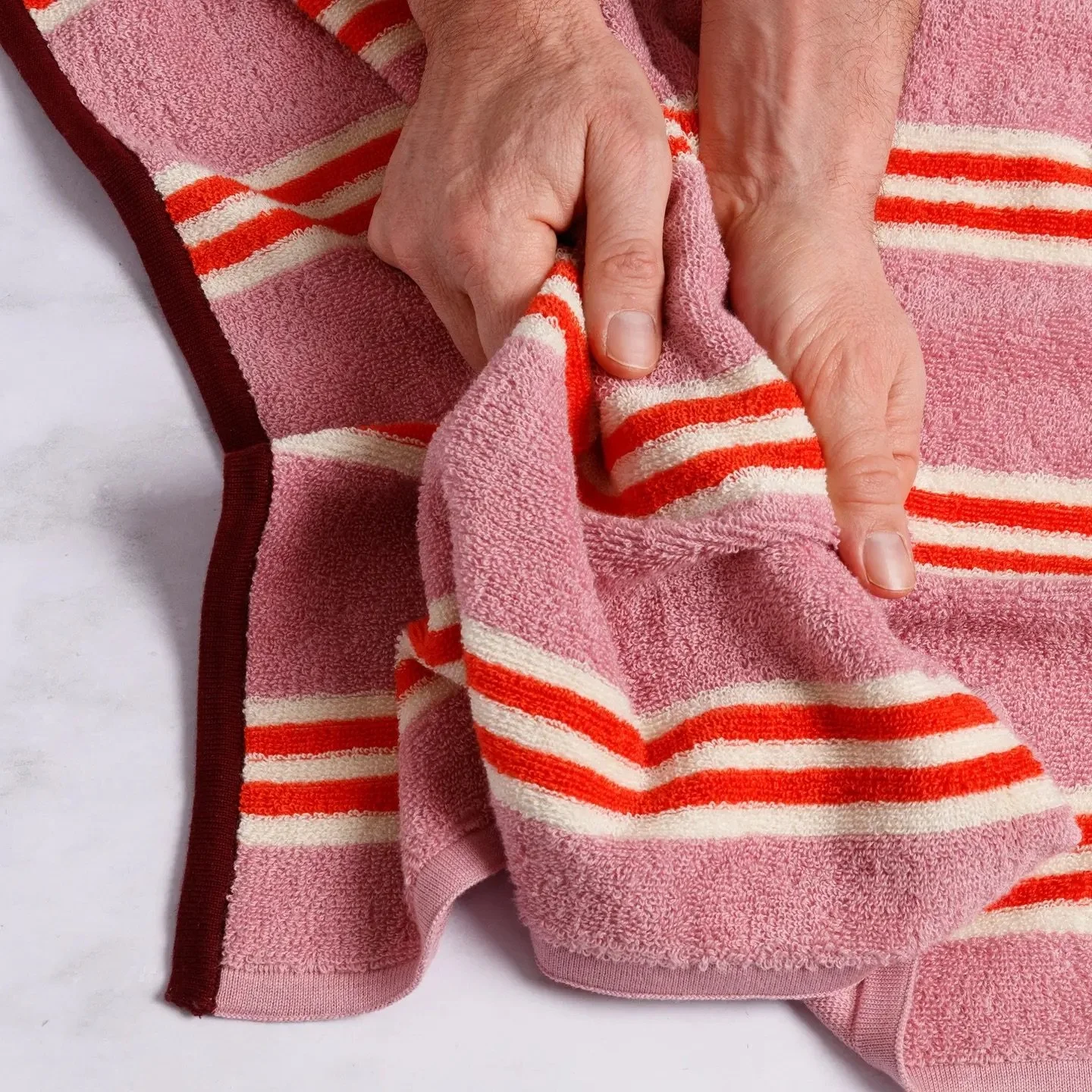 Terry Towelling Hand Towel- Pink Stripe 2.jpeg