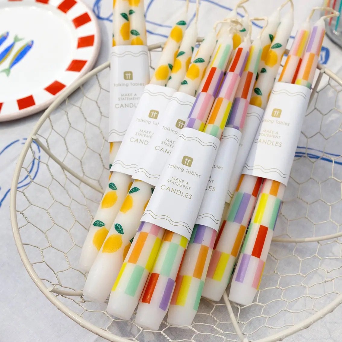 Multi Coloured Check Taper Dinner Candles - 2 Pack 4.jpeg
