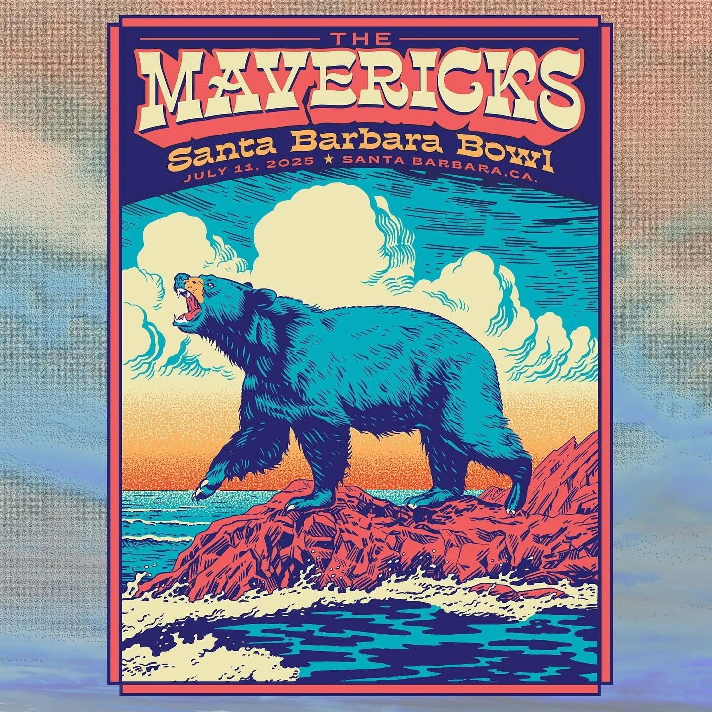 My latest gig poster for @the_mavericks is for an upcoming show in Santa Barbara, California. 

I&rsquo;m looking forward to seeing the actual poster with my peepers!

#gigposter #flatstock #screenprinting #posterdesigncommunity
