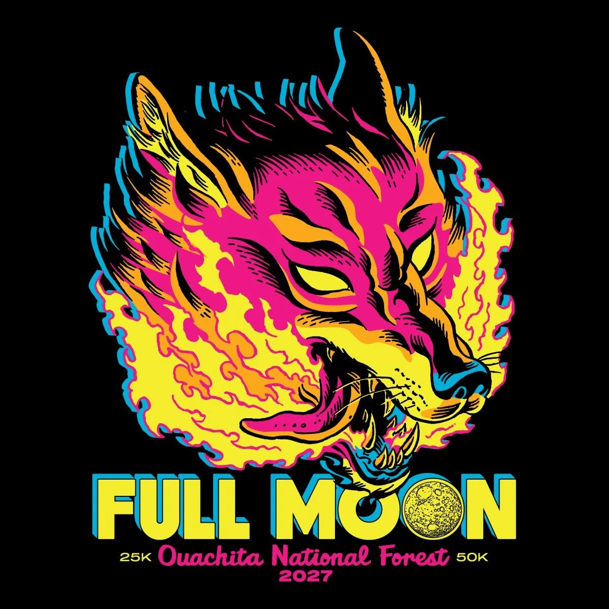 I always love designing tees for my longtime friend @superflyooo and her awesome event, The Full Moon run. 

If you&rsquo;re a runner in central Arkansas you should check it out. 

#graphicdesign #illustrator #blacklightart