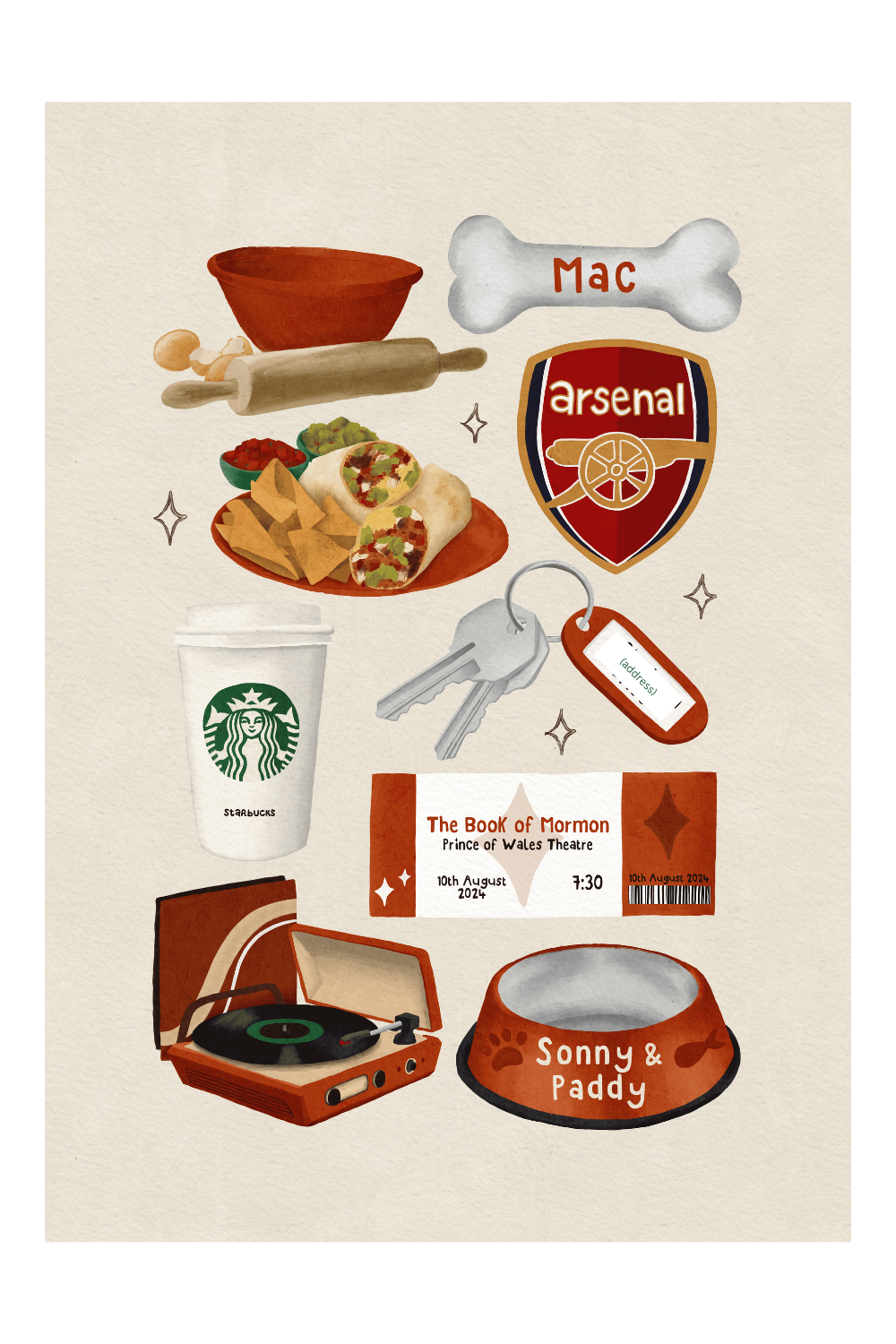 Orange themed favourite things wall art