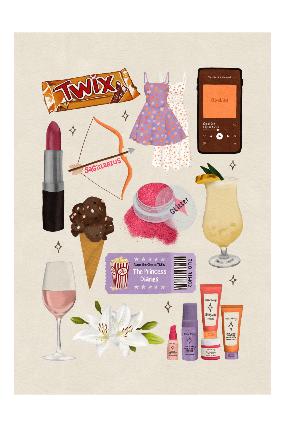 Feminine clourful personalised favourite things print