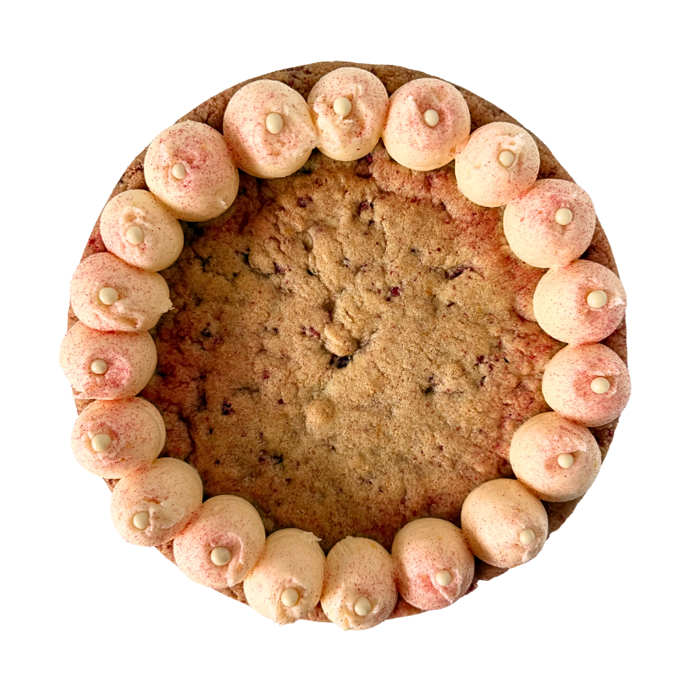 Overhead shot of Lemon Raspberry White Chocolate Cookie Cake