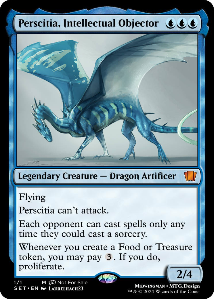 A blue dragon with large wings and a striped body, standing on all fours in a fantasy card game illustration.