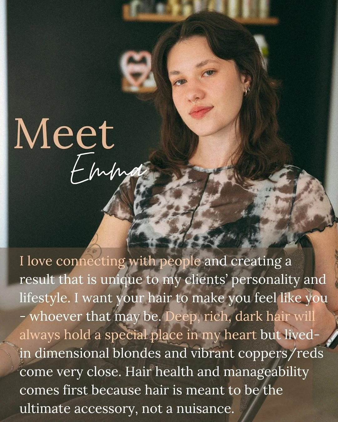 We’re thrilled to welcome Emma to the Erin Barry Salon team starting November 22!
She has a deep appreciation for the art, the science, and the human connection behind beautiful hair.
In her chair, you’ll be met with intention, curiosit