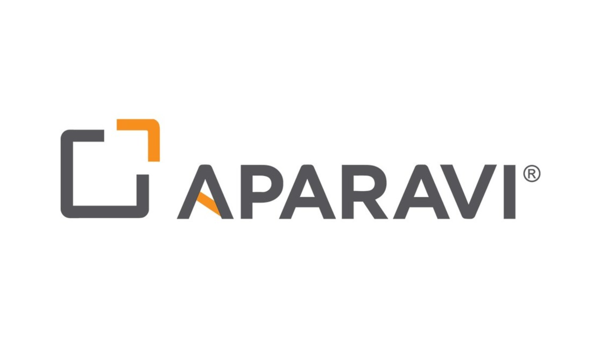 Logo for APARAVI featuring a stylized black and gray expandable square with orange accents and the brand name in bold black letters.