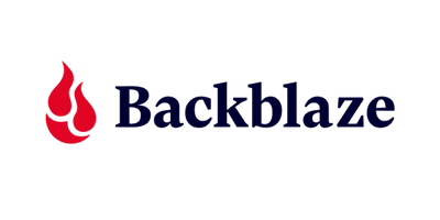 Backblaze logo with a red flame icon and blue text