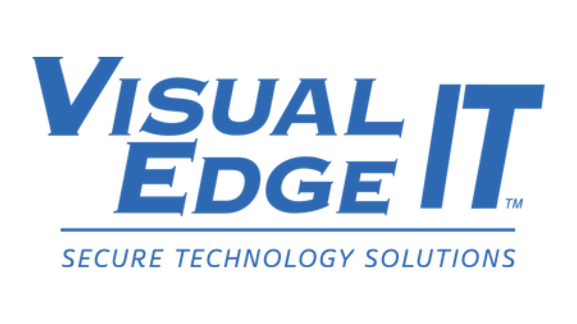 Logo for Visual Edge, a company providing secure technology solutions, with the words 'Visual Edge' in blue and the tagline 'Secure Technology Solutions' below.