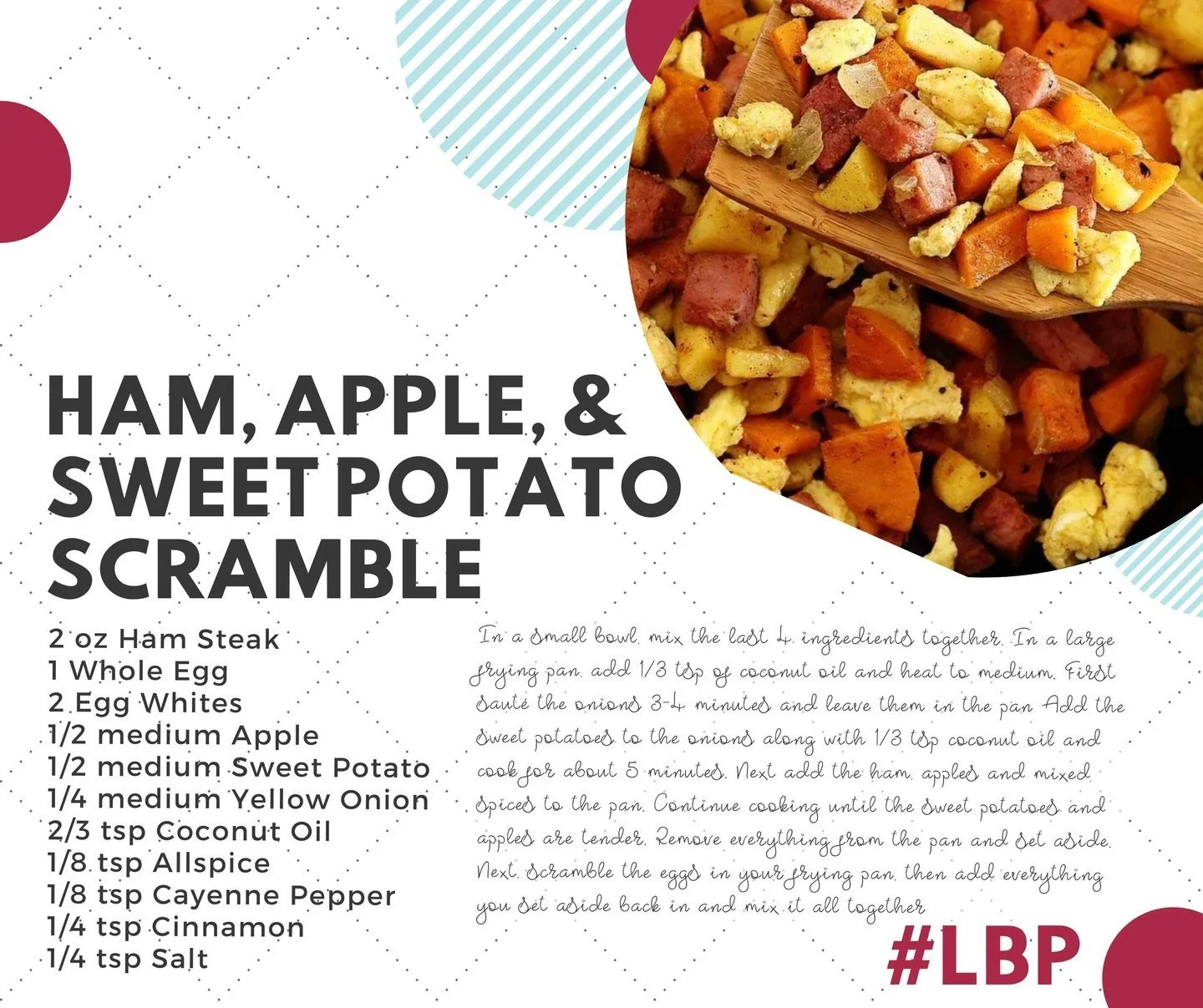Foodie Friday 🥓🍎🍠

Start your day strong with this protein-packed ham, apple, and sweet potato scramble! 💪🍳 Perfect for a post-workout meal or a nutritious breakfast, this dish is a delicious blend of savory and sweet, providing the energy you n