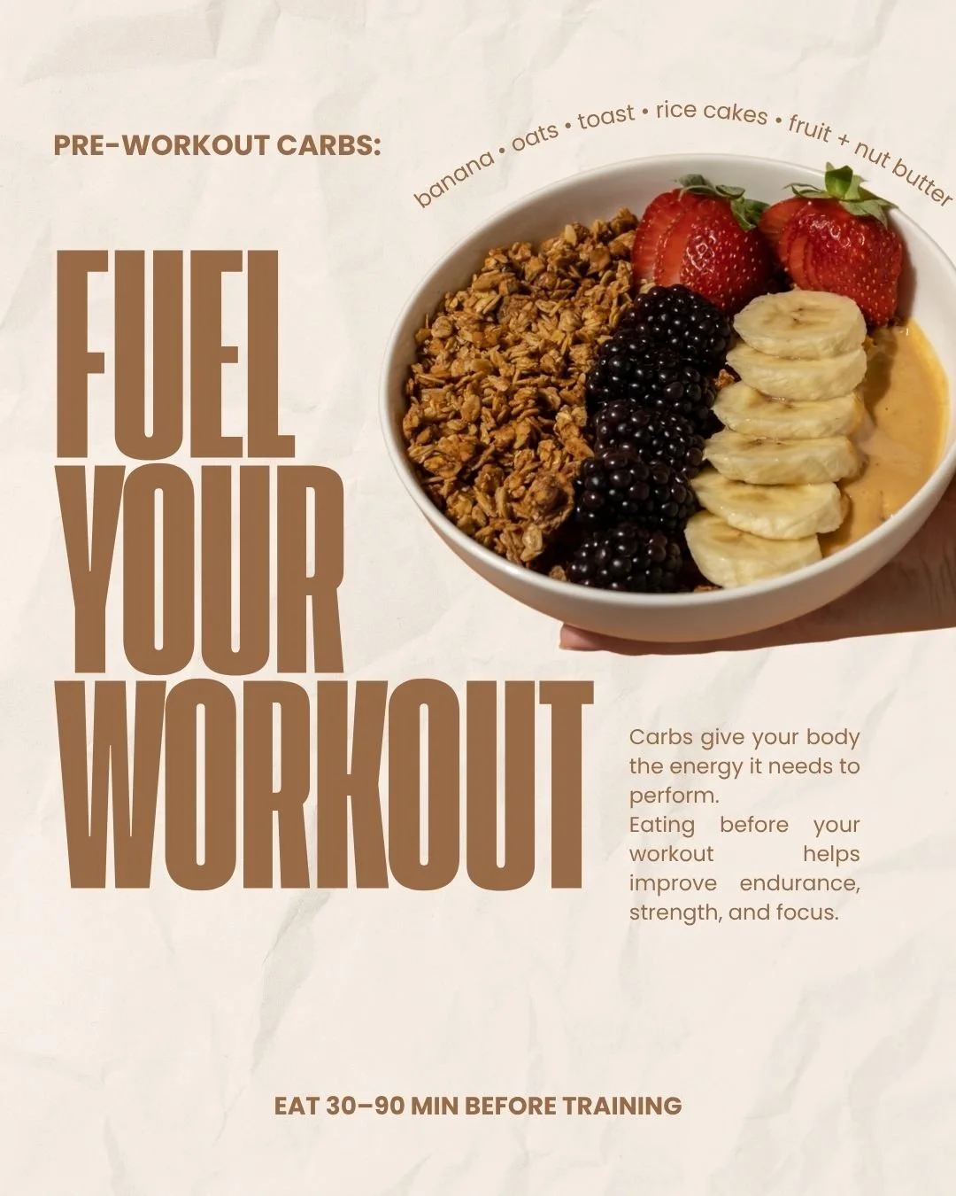 Fuel your workouts with intention 🔥

What you eat before and after training can make a huge difference in how you feel, perform, and recover.

⚡️ Pre-workout: Carbs give your body the energy it needs to push harder, last longer, and stay focused.
💪