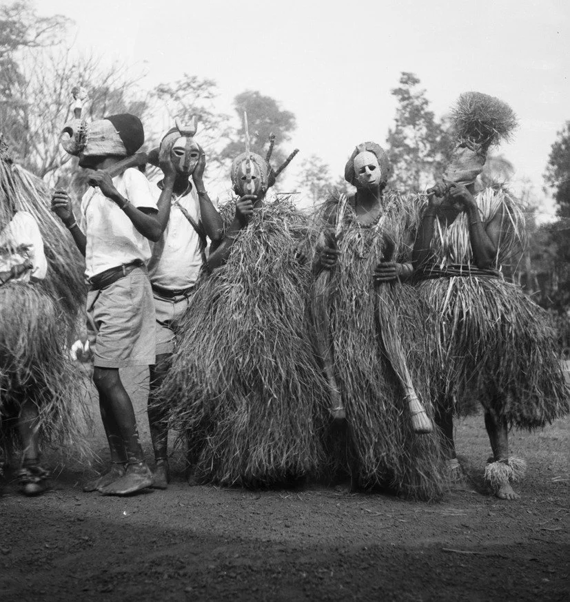 Young Igbo maskers, initiation ceremony, Ifogu Nkporo masquerade.