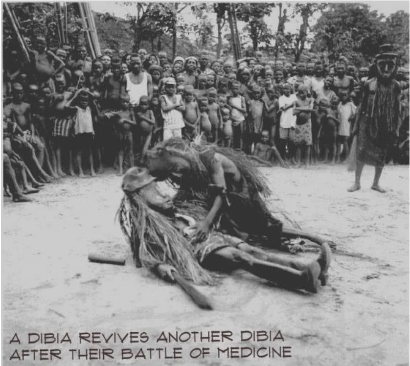 A dibia revives another dibia after medicine battle. 
