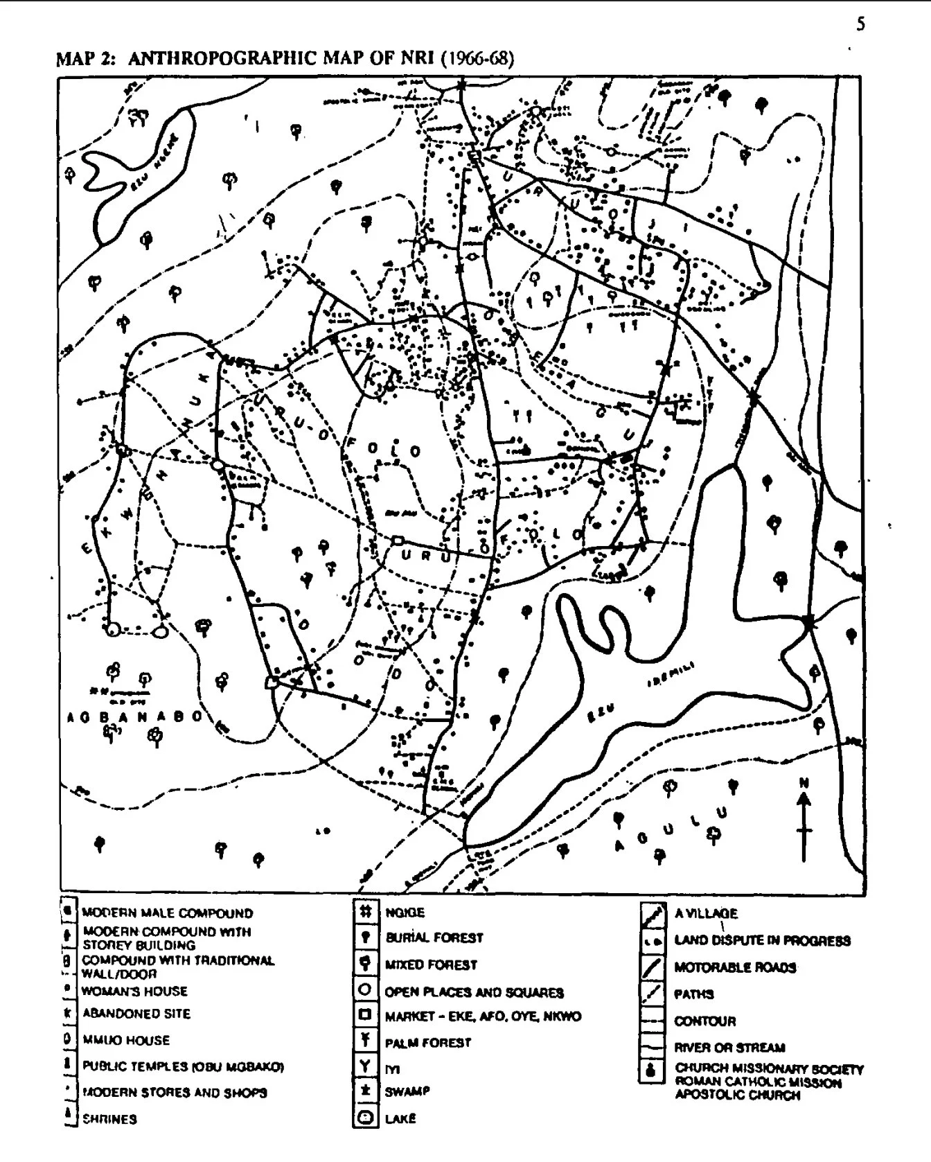 Map 2: Anthropographic Map of Nri by M. Angulu Onwuejeogwu.