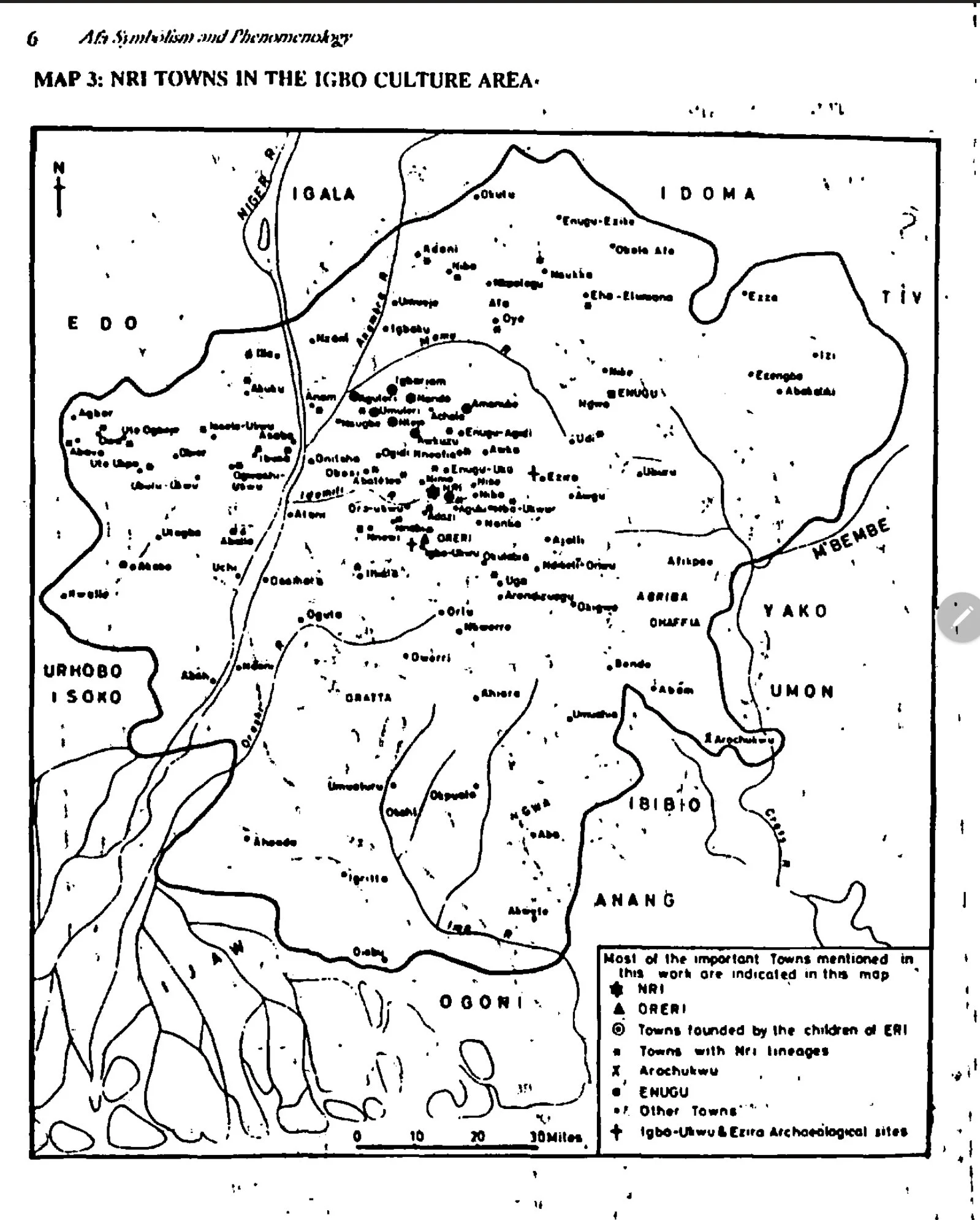 Map 3: Nri Towns in Igbo Culture Area by M. Angulu Onwuejeogwu.