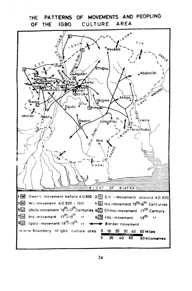 On Igbo migration 1977 outline. An overview of various stages of the expansion of Nri influence into the lands west of the Niger, culminating in a late period of “decline” by M Onwuejeogwu