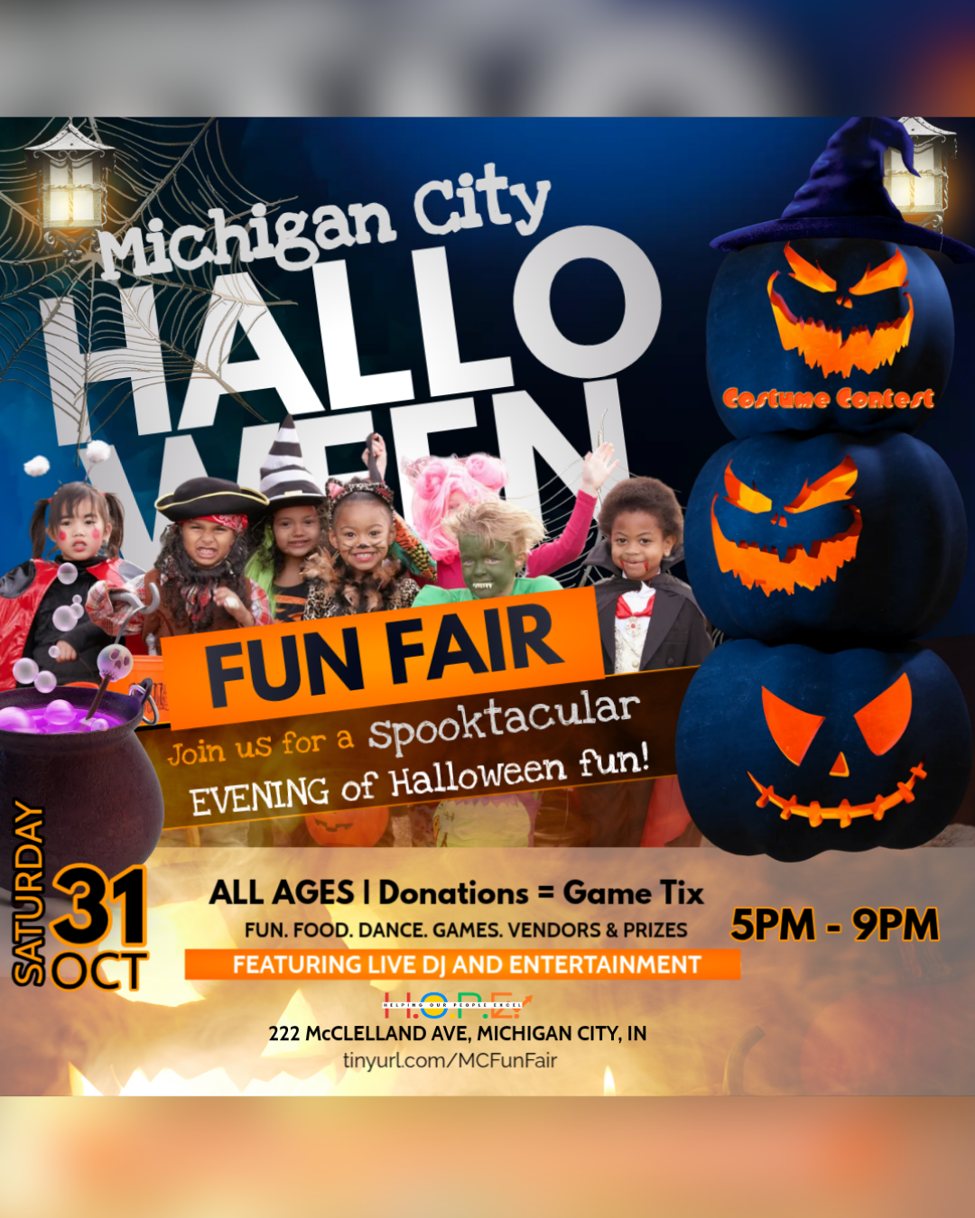 Join us for an evening of Halloween themed fun, food, games, and entertainment with friends and family of Michigan City!