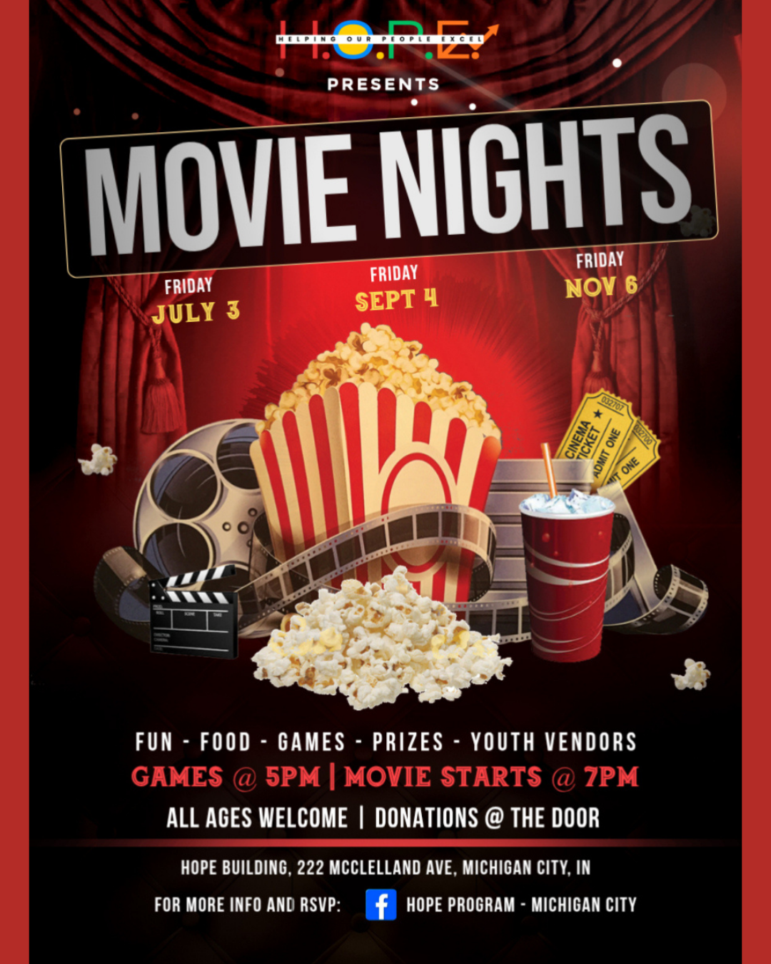Join us for nights of fun, games, laughs and movies for the whole family!
