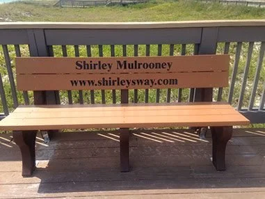 Close view of Shirley Mulrooney's memorial bench