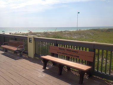 Shirley Mulrooney memorial bench overlooking the ocean