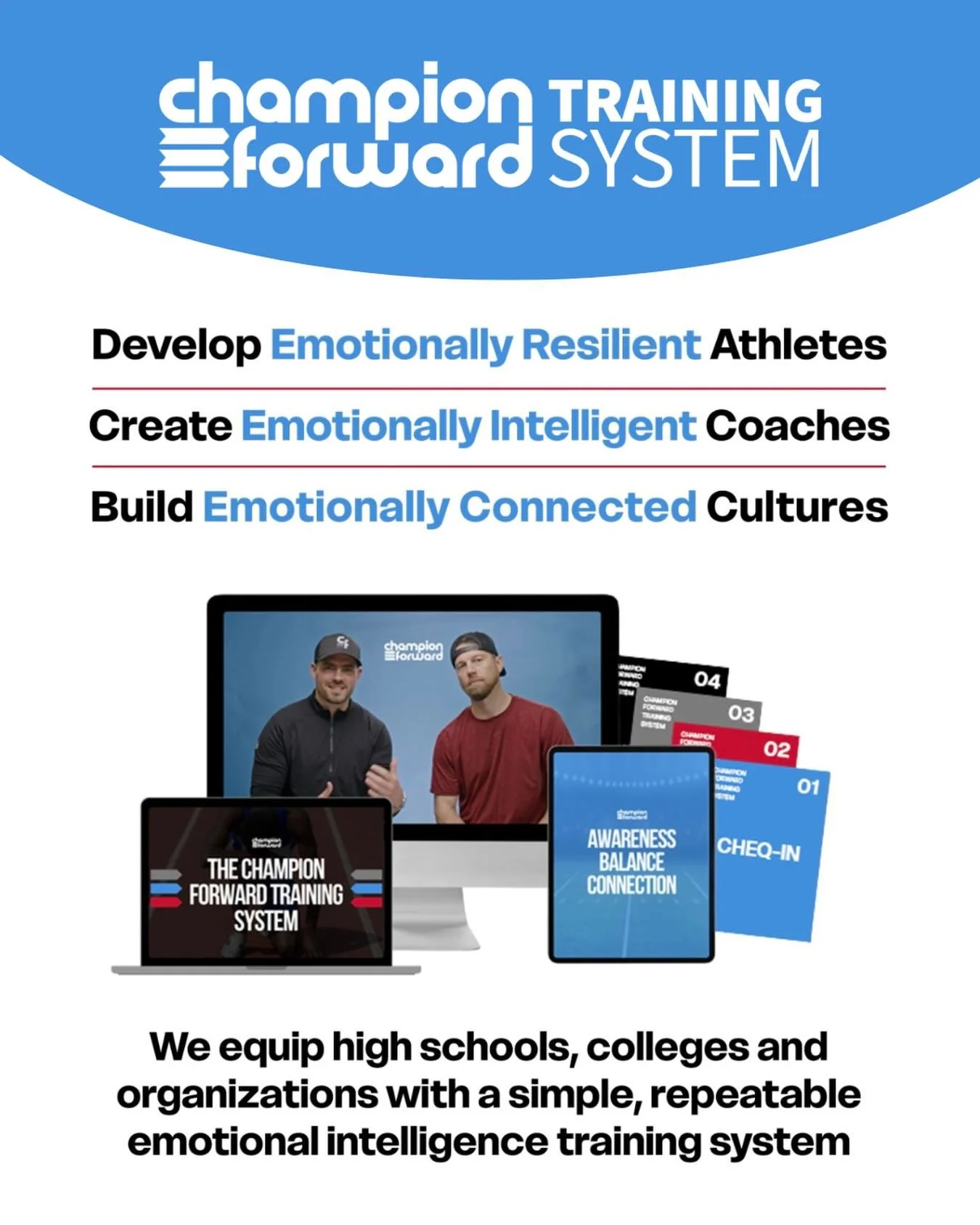 Teenage athletes are facing more pressure than ever, both on and off the field. Coaches and Parents are struggling to keep up with a fast paced, and often unhealthy sports experience.
&nbsp;
That&rsquo;s why we created the Champion Forward Training S