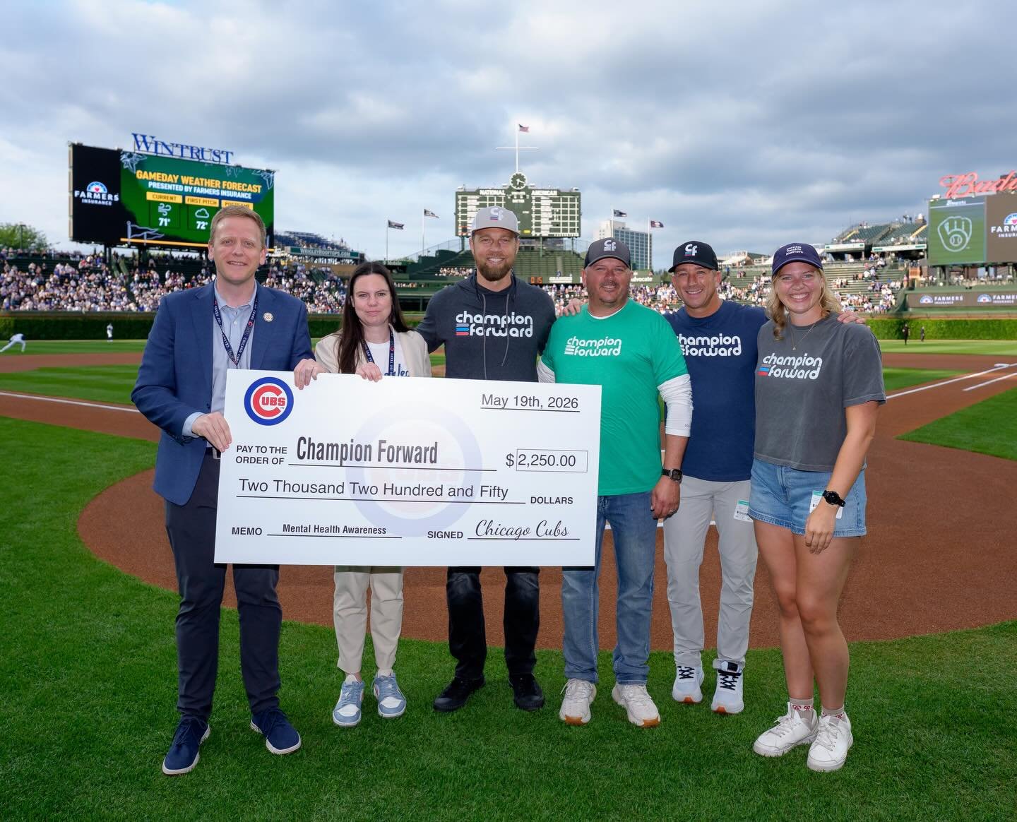 MENTAL HEALTH AWARENESS NIGHT AT WRIGLEY

Thank you to everyone who came out to Gallagher Way before Tuesday night&rsquo;s game to say hi!

Thank you to our Ambassadors for giving their time to be with us and share the impact Champion Forward has had