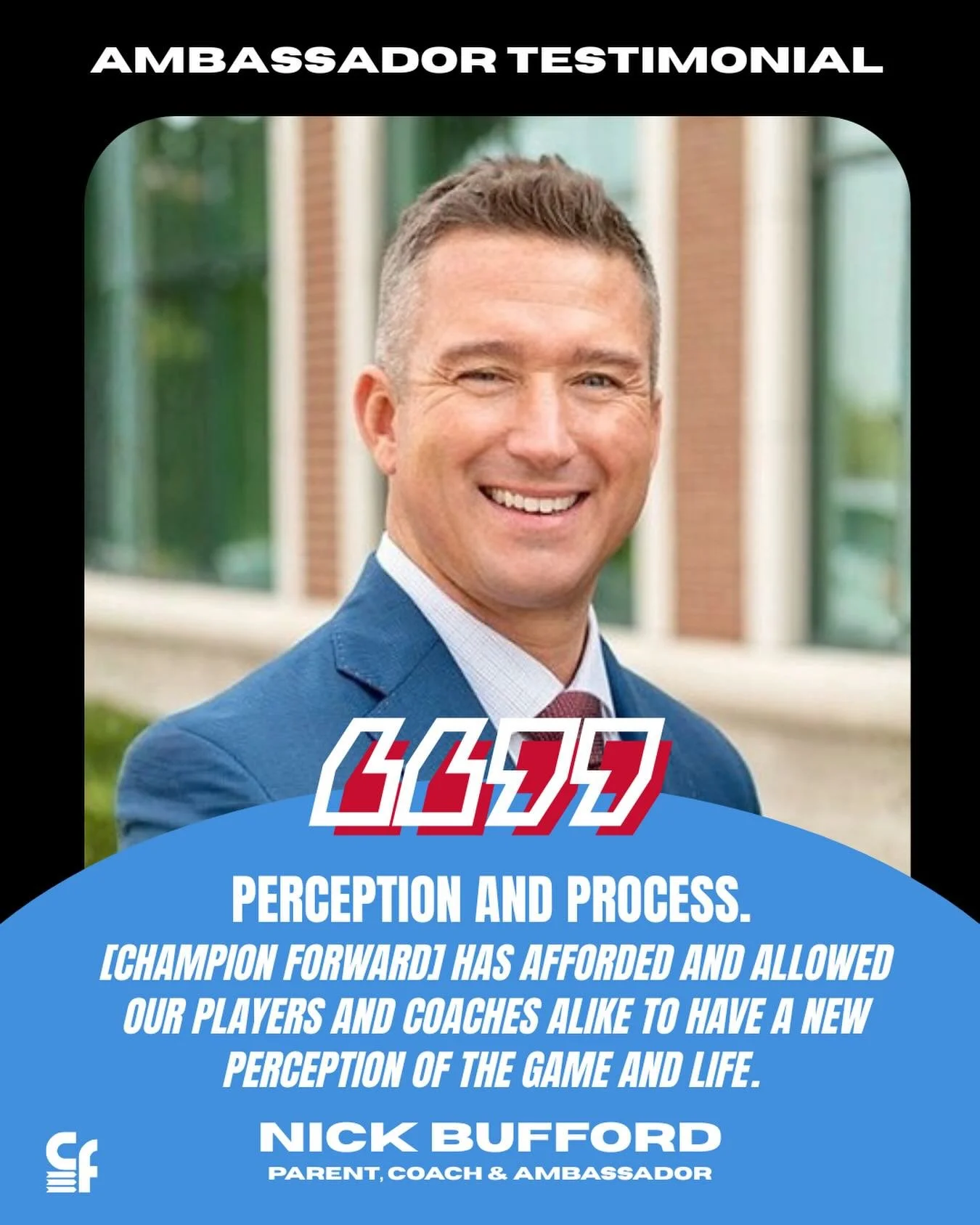 Strong minds = Stronger athletes

Nick and his team have experienced firsthand the impact of Champion Forward&rsquo;s tools. From our Ambassador Program to the Training System, they&rsquo;ve seen how prioritizing mental health can strengthen athletes